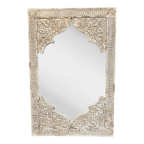 Farmhouse Style Hand Carved Solid Wood Mirror In Distressed White Finish