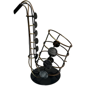 Eclectic Metal Wine Bottle Holder -  Saxophone Shaped