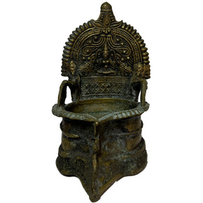 Antique Brass oil Lamp With Embossed "Laxmi" Deity of Wealth & Prosperity