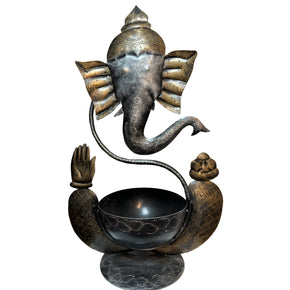 Eclectic Metal Ganesha 24" Tall Candle Holder / Bowl