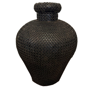 Vintage Metal Vase Cladded with Metal Mesh