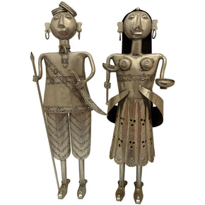 Eclectic Handmade Metal "Tribal Couple" Statue - Set of 2