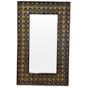 Ornate Wooden 30 in. Wide Mirror With Brass Accents