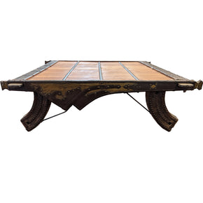 Rustic Ranch Style 55" Square Teak Wood Ox Cart Coffee Table