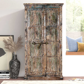 Rustic Distressed Painted Antique Door Upcycled 36" Wide Bedroom Armoire