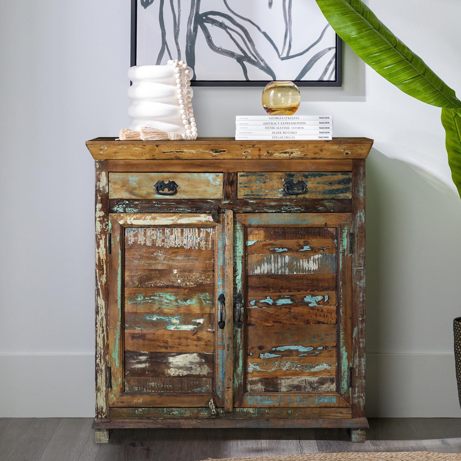 Wooden Storage Cabinet | Rustic Double Drawer