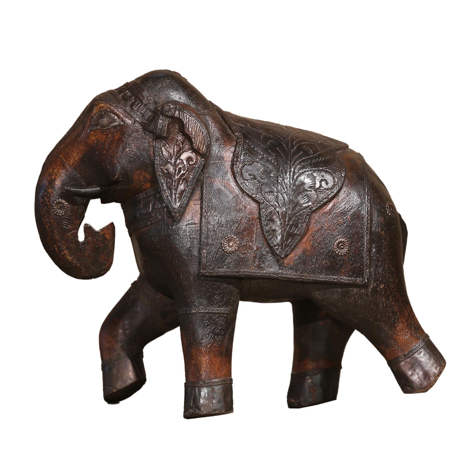 Large Carved Teak Wood Elephant Statue, Vintage 12 Solid Wood Good