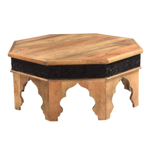 Mediterranean Style Solid Wood Hexagon Small Coffee Table With Carved Border